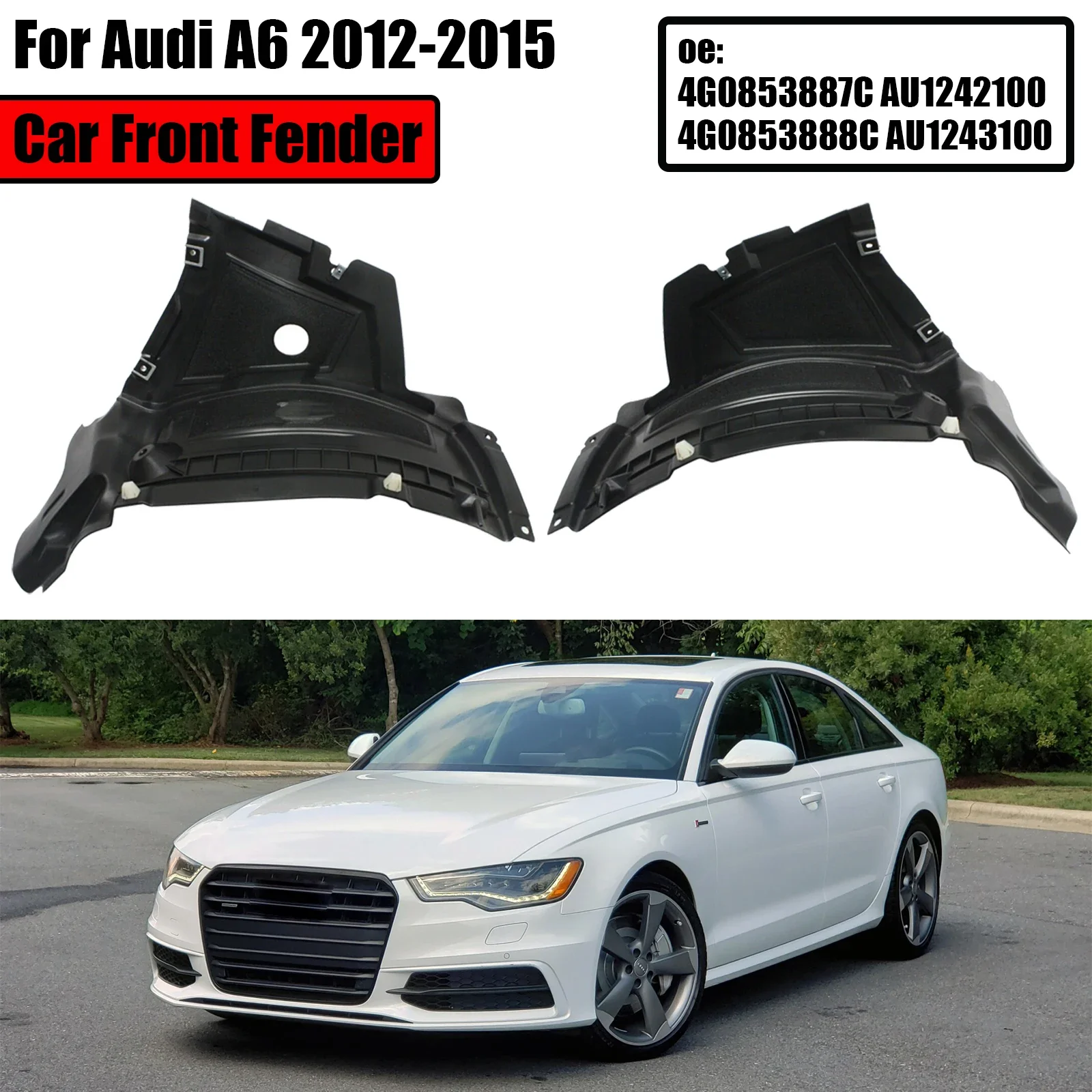 

2PCS Front Fender For 2012-2015 Audi A6 Quattro Liner Front Section Splash Shield ABS 4G0853887C 4G0853888C