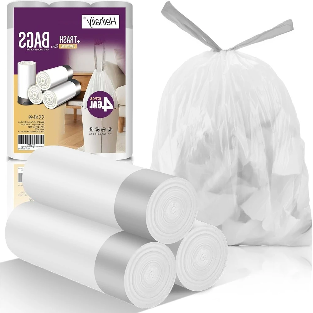 Drawstring White Small Trash Bags 4 Gallon Bathroom Garbage Bags 57 Count Strong Thick Plastic Wastebasket Liners For Kitchen Office Car Mini Bin Liners Unscented