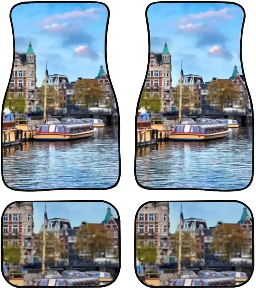 Car Floor Mats Channel Amsterdam Netherlands Houses River Amstel Print Design Carpet Car SUV Truck Floor Mats 4 Pcs, Car Carpet