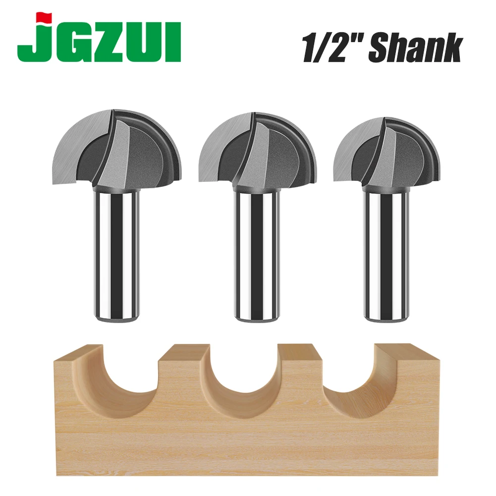 12mm 1/2in Shank Core Box Router Bit Set Solid Carbide Double Flute Round Nose Woodworking Tool