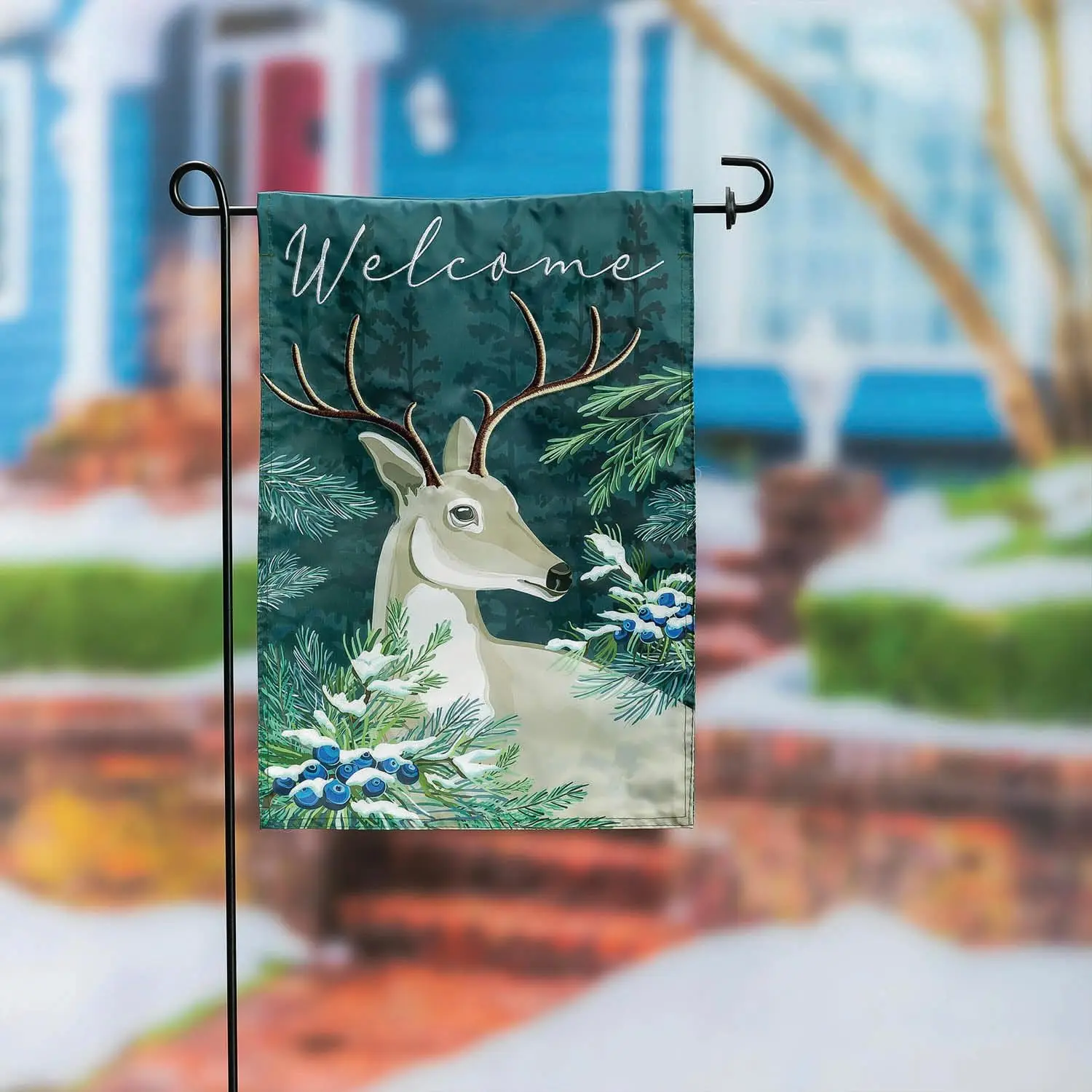 Evergreen Flag Woodland Deer Welcome Welcome Garden Flags 12x18 Double Sided, Small Garden Flags for Outside, Christmas Garden F