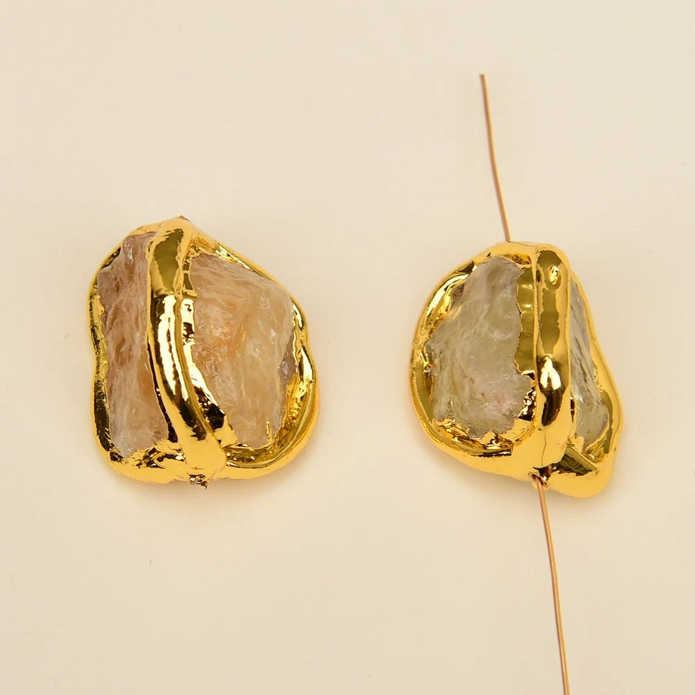 

5 Pcs Natural Yellow Citrine Gold Plated Nugget Gems Freedom Beads For Pearl Necklace Pendant Jewelry DIY