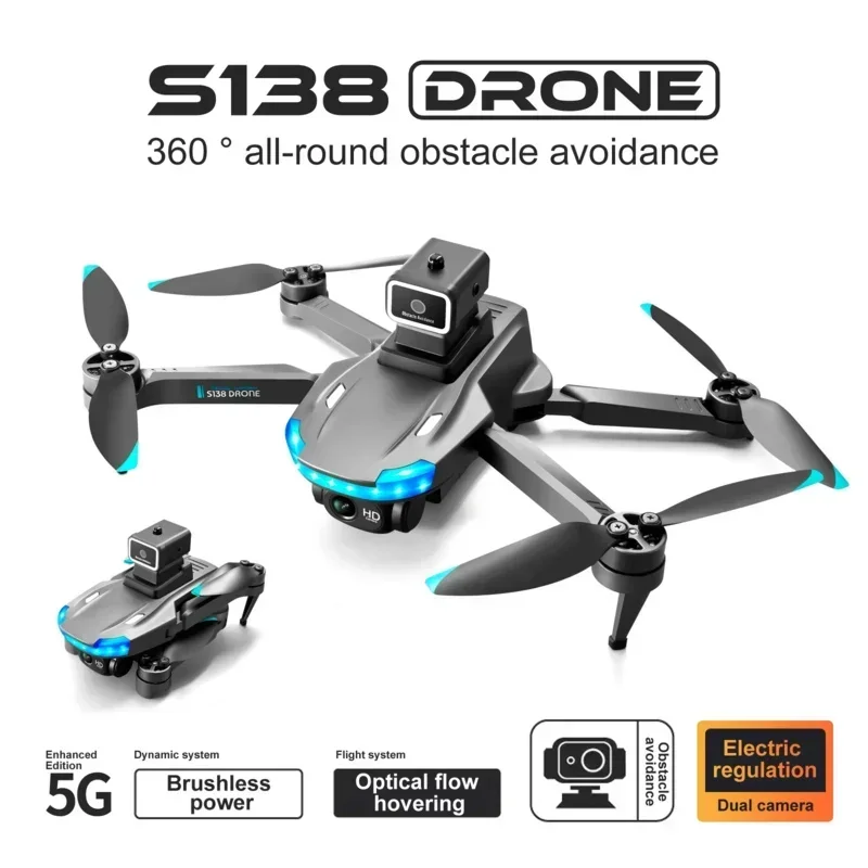 S138 Drone 4K Dual Camera Wide Angle Obstacle Avoidance Optical Flow Positioning Brushless RC Drone  Foldable Quadcopter BoyToy