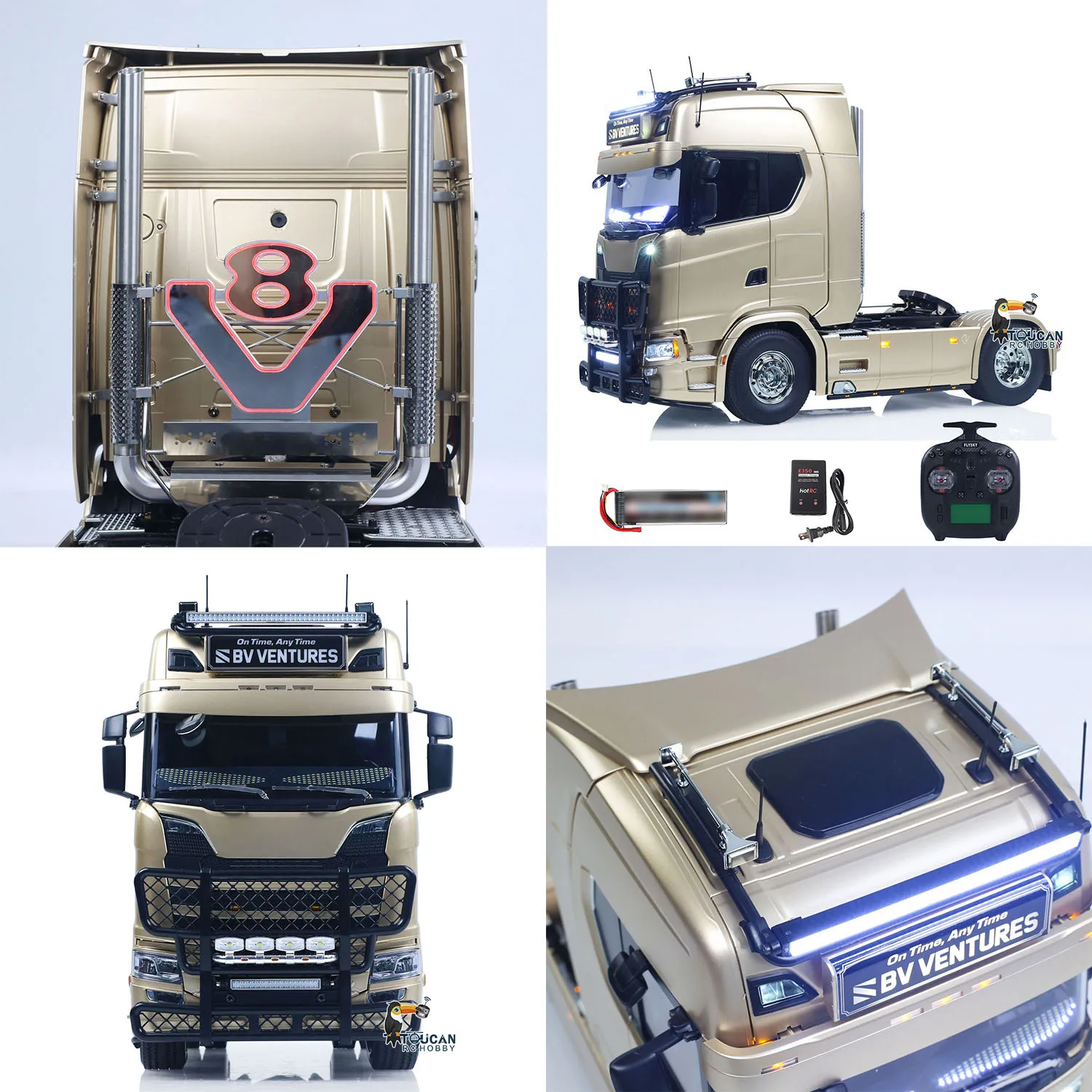 56379 1/14 شاحنة جرار تعمل بالتحكم عن بعد 4X2 TAMIYA هيكل توكان 3 سرعات علبة التروس تدفق المياه ضوء وحدة الدخان ST8 راديو RTR