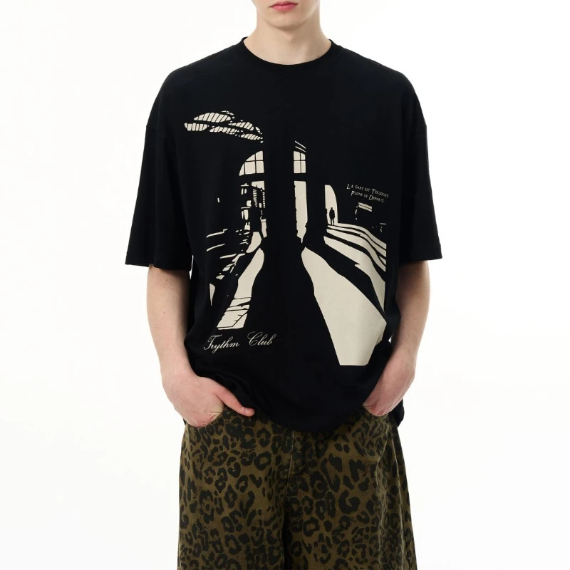 

Juspinice Simple Style Retro Printed Short Sleeve for Men Summer O-neck Half-sleeved Loose Casual Fashionable Tees Male Clothing