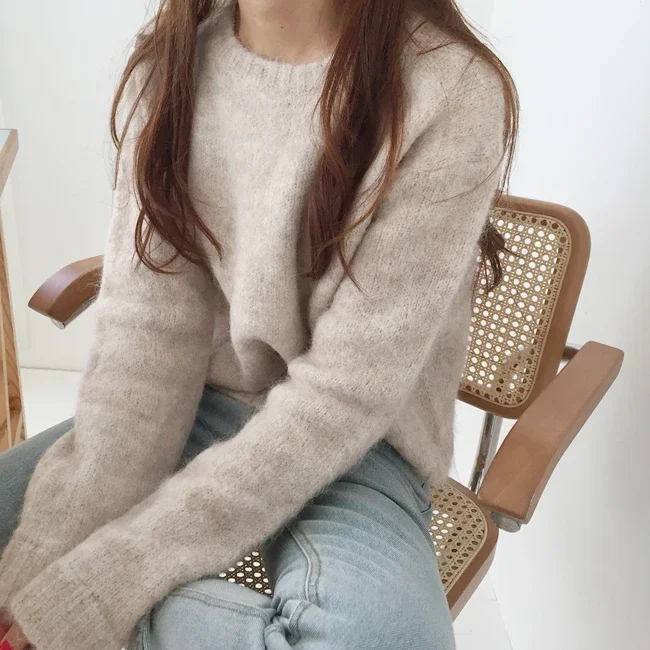 Autumn Winter Warm White Sweater Korean Women Pullover Soft Knitting Vintage Long Sleeve Sweaters Elegant Knitted Tops Outerwear