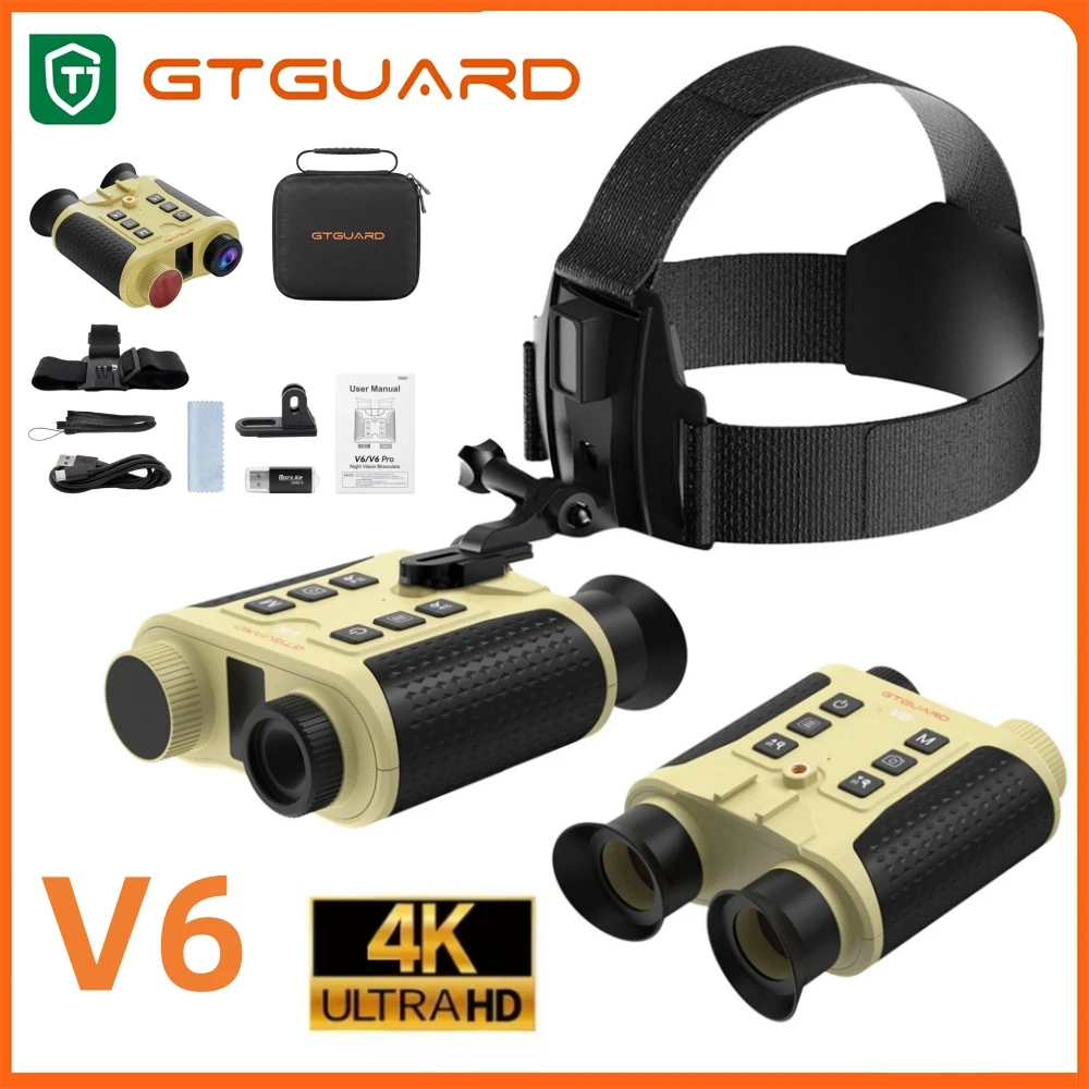 V6 4K Night Vision Binoculars for Adults,Head Mounted Tactical Helmet Night Vision Goggles 8X Digital Zoom for Outdoor Hunting