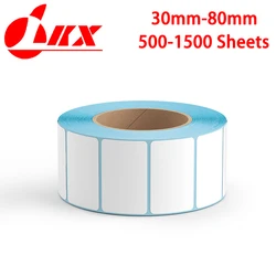 LKX 30-80 mm Thermoetikett in mehreren Größen, weißes leeres Etikett, Thermoaufkleberrolle, POS-Drucker, Aufkleberpapiermaterial, De Papel