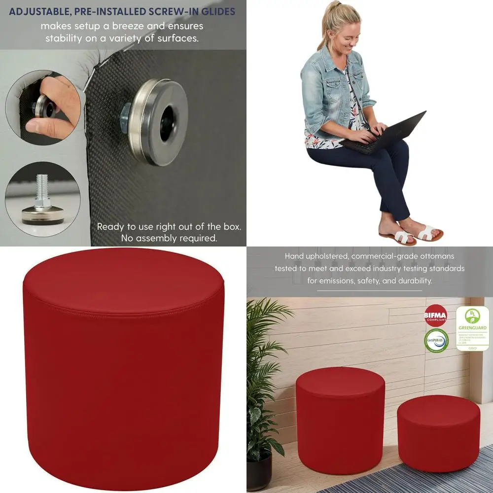 

18 круглых пуфов цвета кримсон – мебель ручной работы для гостиничного и офисного сектора