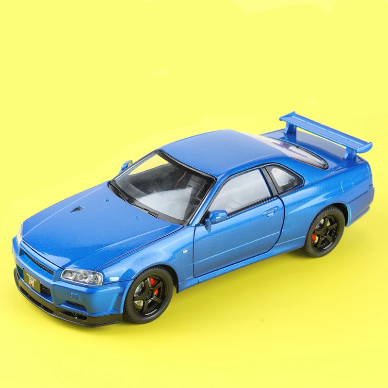 1:24 GTR R34 Skyline Super Sports Car Alloy Model Diecast Metal Vehicle Toy BoyHot Wheels Fast and Furious  One Piece Pull Back