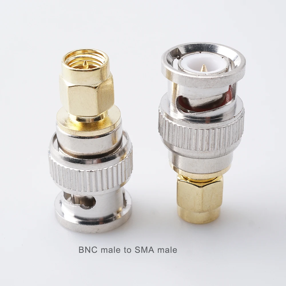 Adaptador Coaxial RF de 2 piezas, conector de antena de cobre chapado en oro, SMA macho hembra a BNC macho hembra