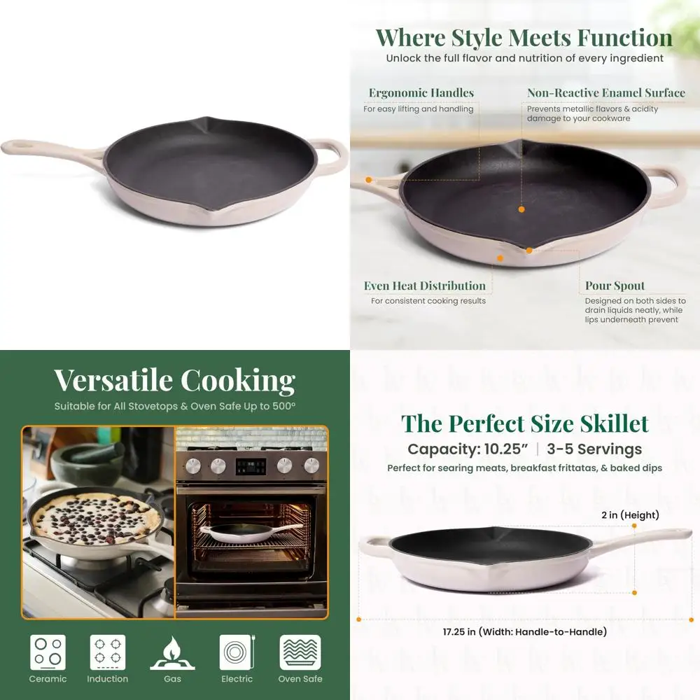 

Эмалированная чугунная сковорода 10,25 дюйма — большая сковорода для соуса с носиками для приготовления пищи и сервировки