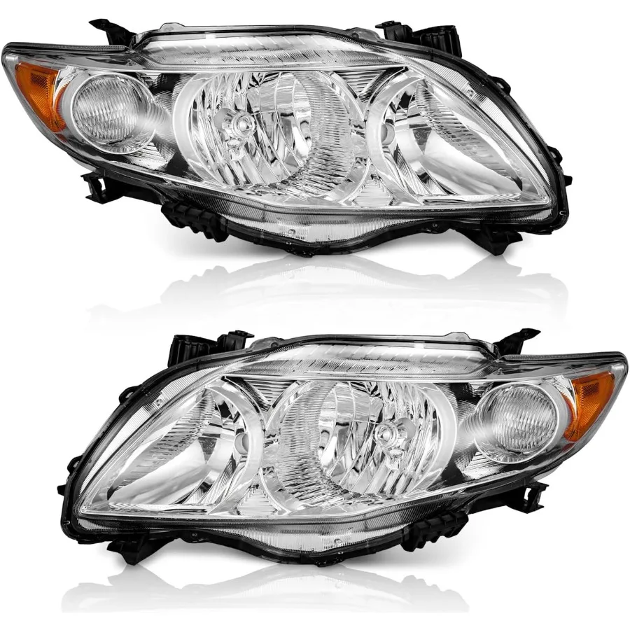 

Headlights for 20092010 Corolla Headlamp Replacement Compatible with 09 10 Corolla Chrome Housing Clear Lens Amber Reflector