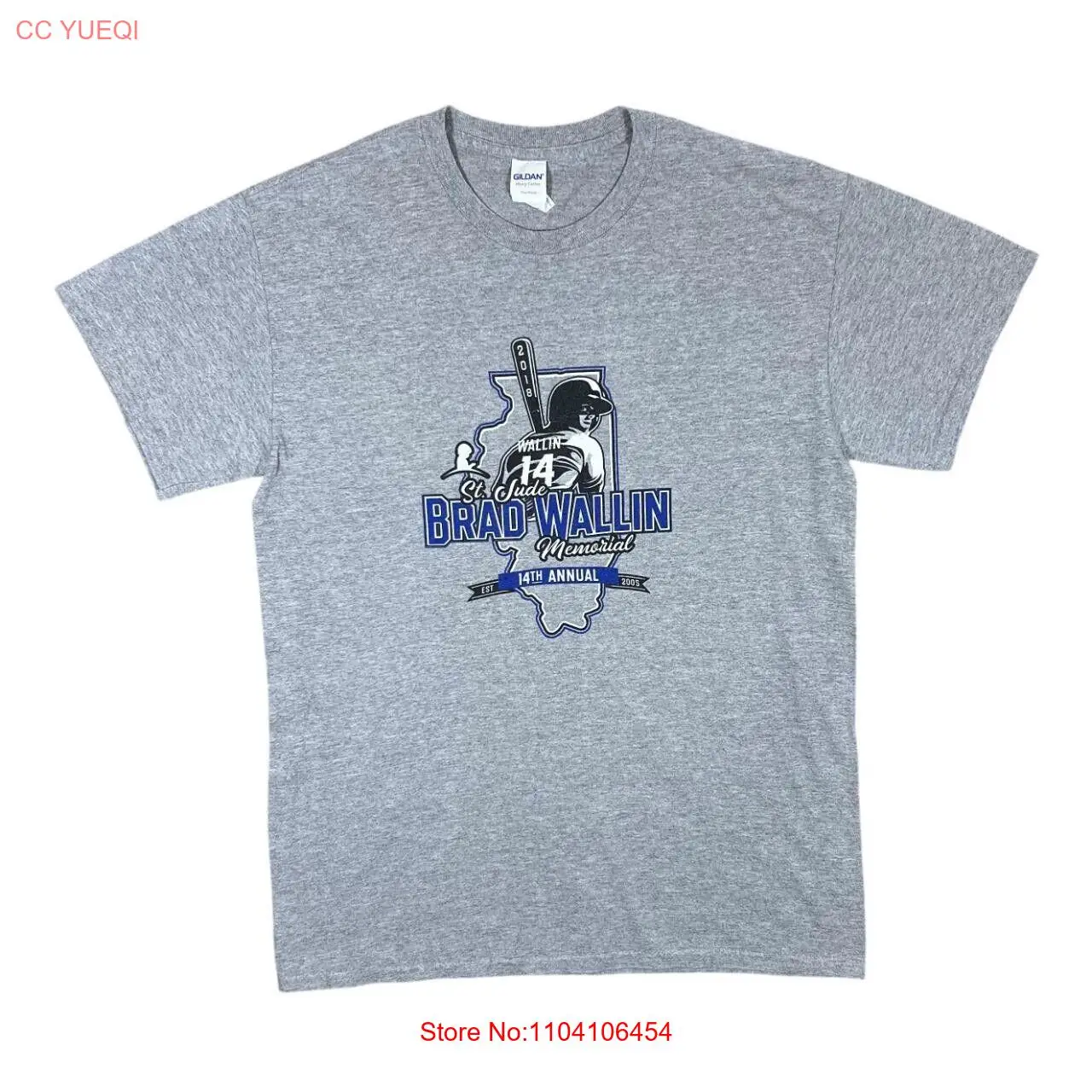 

BRAD WALLIN MEMORIAL "St Jude" Baseball Spellout Graphic Grey T-Shirt Medium