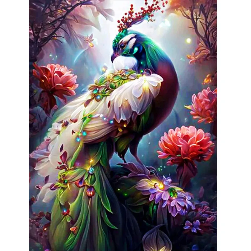 

Sunature 5D Full AB Square Round Drills Peacock Diamond Painting Poured Glue Canvas