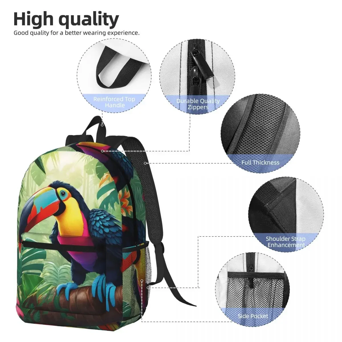 Vibrant Tropical Parrot Toco Toucan Backpack Boys Girls BookBag Kids School Bag Computer Shoulder Bags for Men Women