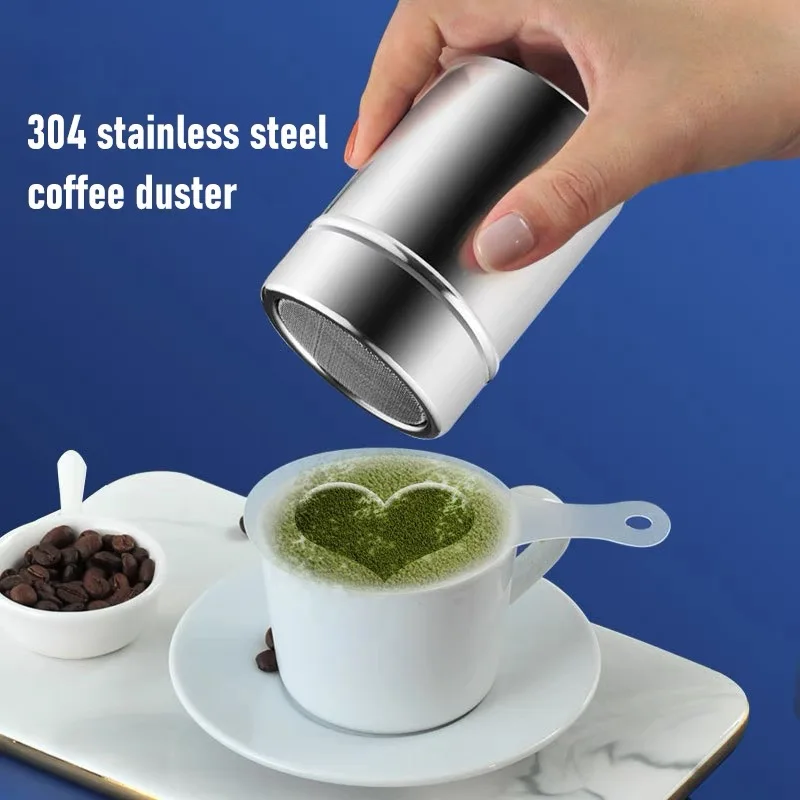 1pc Stainless Steel Chocolate Shaker Cocoa Flour Coffee Sifter Or 16Pcs Coffee Stencils Template Strew Pad Duster Spray Tools