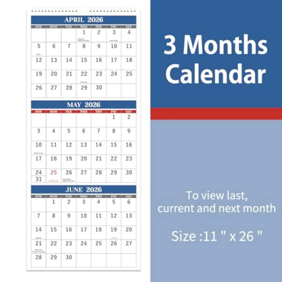 2026 تقويم الحائط 3 أشهر تقويم الحائط عمودي 2026 مطوية في شهر ديسمبر 2025 يناير 2027 11 "× 26" تقويم 2026 3 أشهر Displ #5
