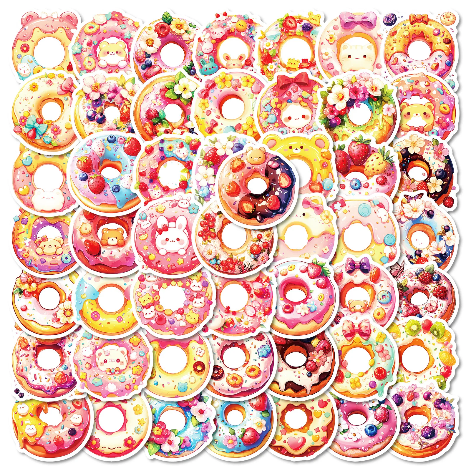 

50Pcs Cartoon Style Cute Delicious Donut Series Graffiti Stickers Suitable For Helmet Desktop Wall Decoration DIY Stickers
