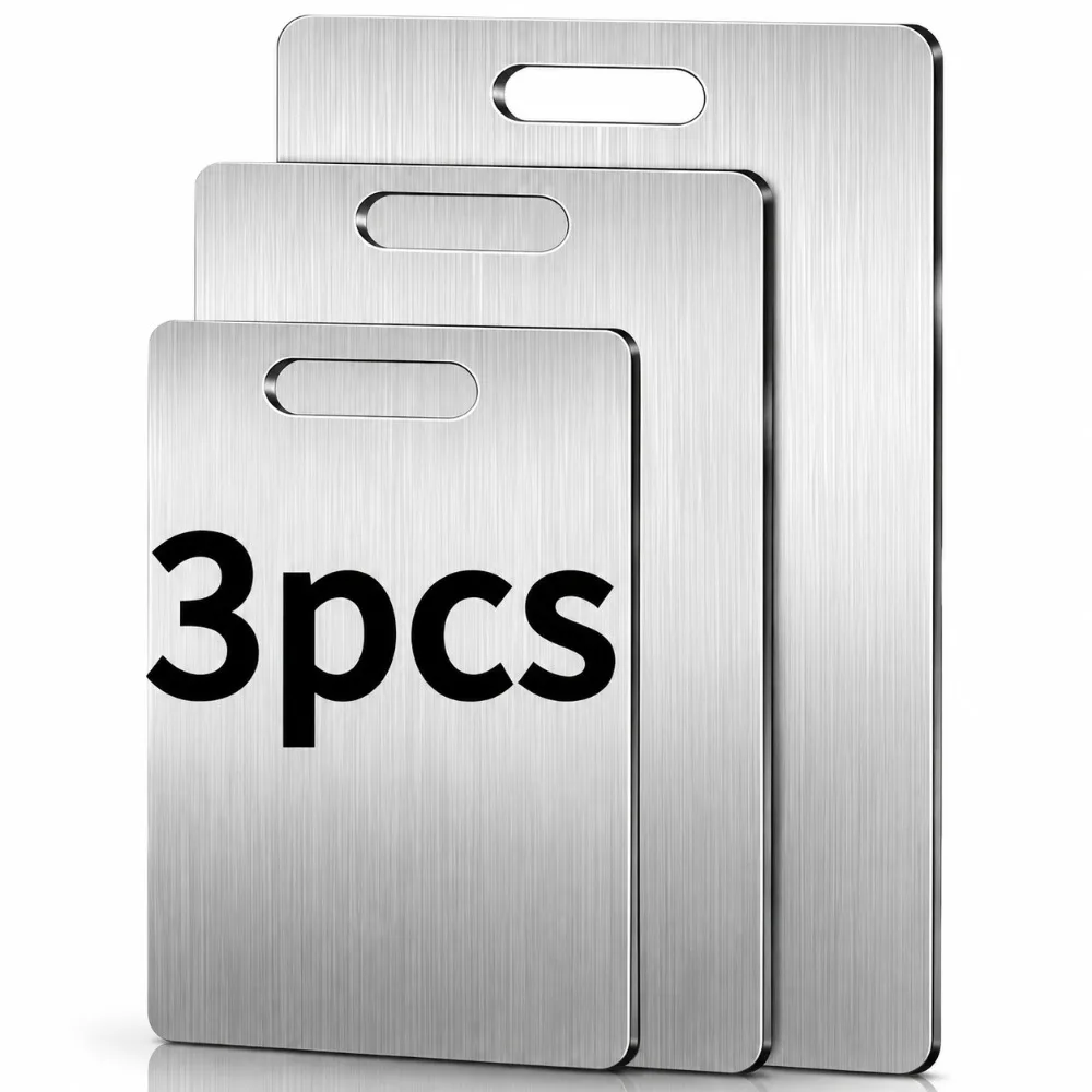 3-teiliges Premium-Schneidebrett-Set aus Edelstahl, langlebig, leicht zu reinigen, rostfrei, BPA-frei, lebensmittelecht, Küchen-Schneidebrett