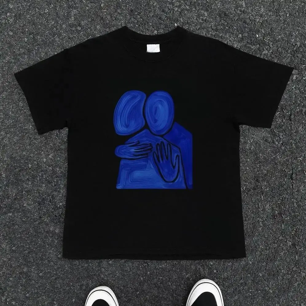 Intage High Street Niche Illustration Harajuku Tops American VCasual Versatile Printed Short Sleeved Print Loose T-shirt Unisex