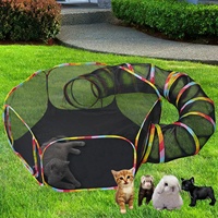 Indoor Outdoors Cat Enclosure Foldable Pet Playpen Rainbow Strips Portable Cat Playpen Tunnel Dogs Cats Bunny