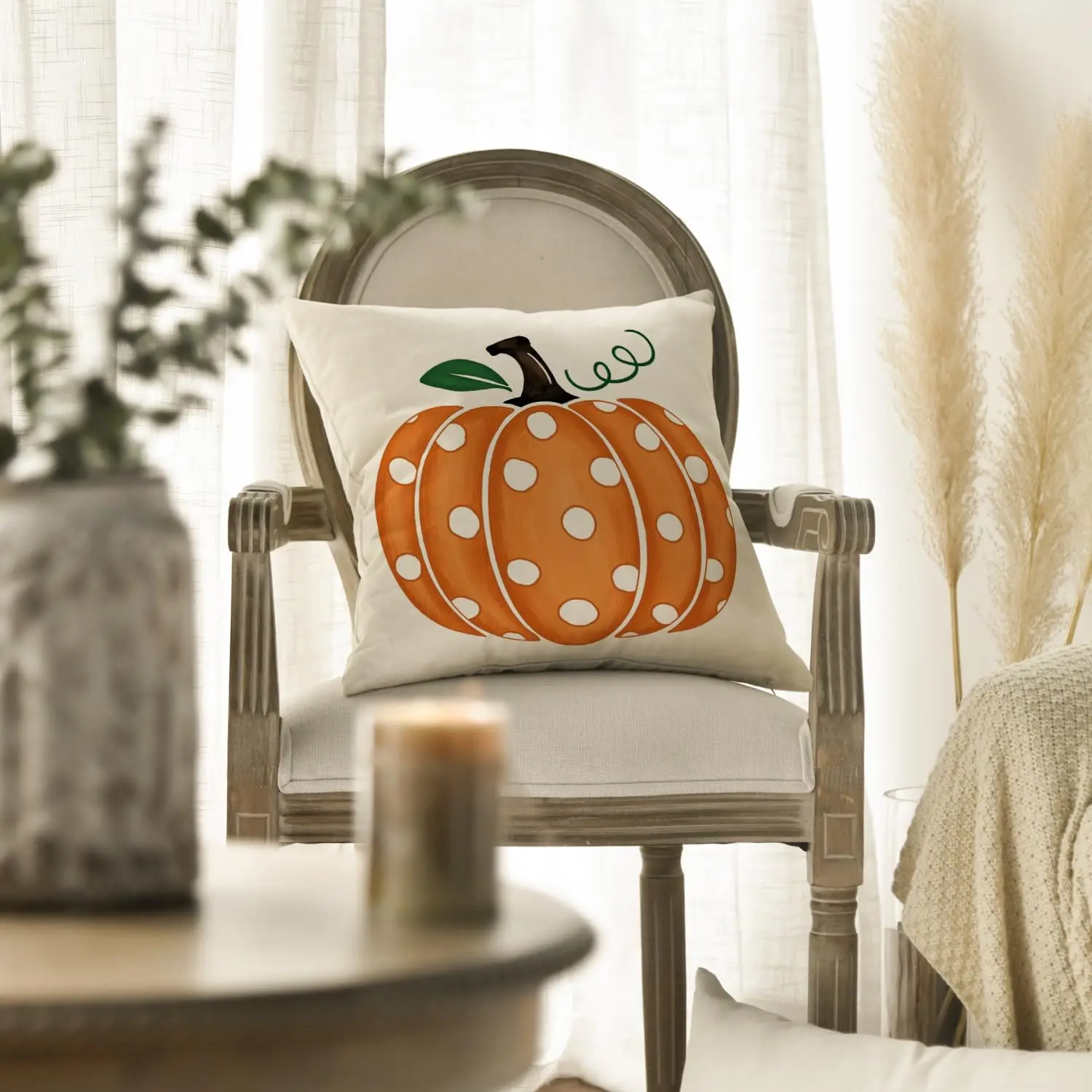 2 Pack Fall Polka Dots Pumpkin Throw Pillow Cover 18x18 Inch, Seasonal Autumn Thanksgiving Harvest Decoration for Home Sofa Couc