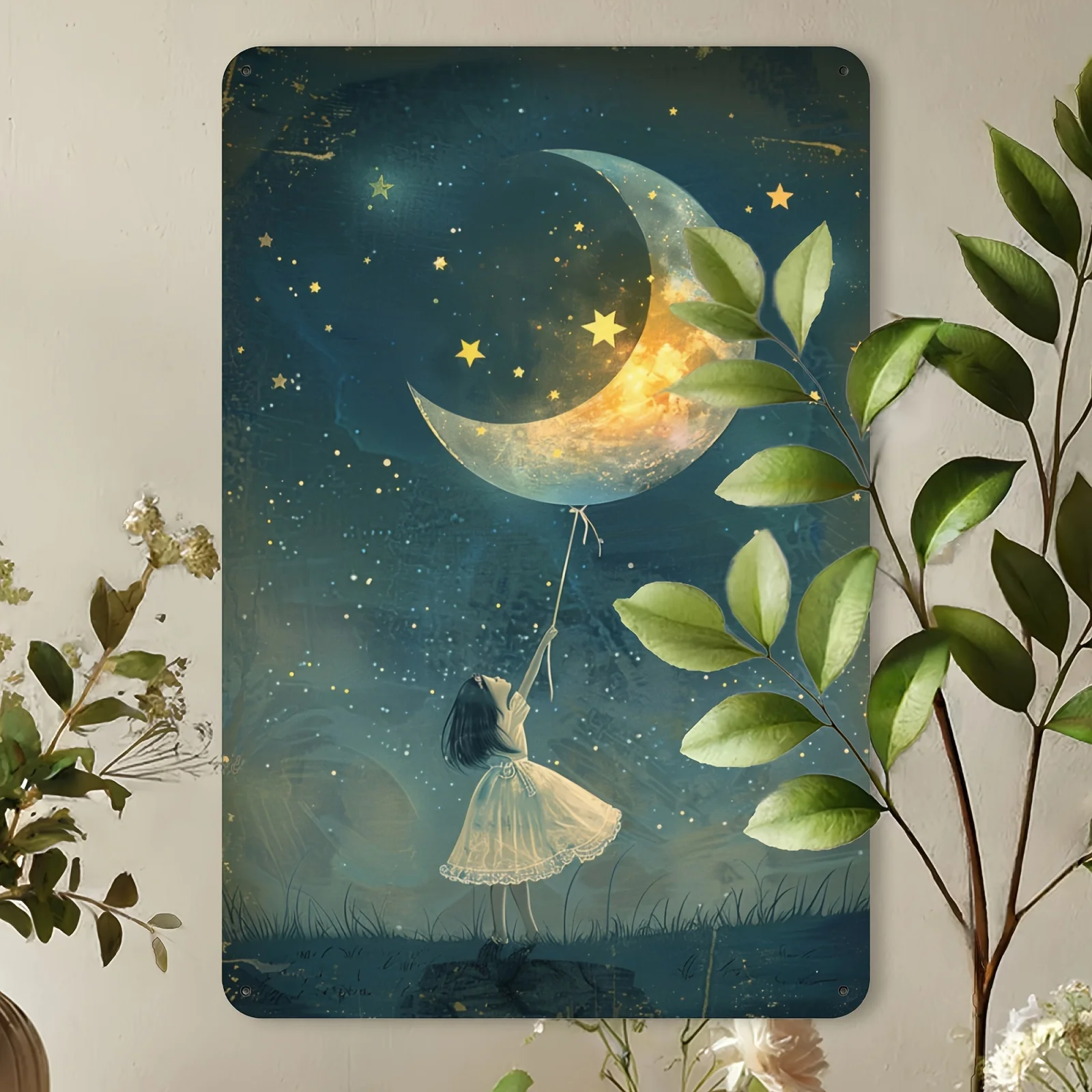 2D Flat, 1pc Retro Crescent Moon Balloon Metal Wall Sign Decor Suitable for Home, Office, Cafe, Art for Living Room, Garage, Bar