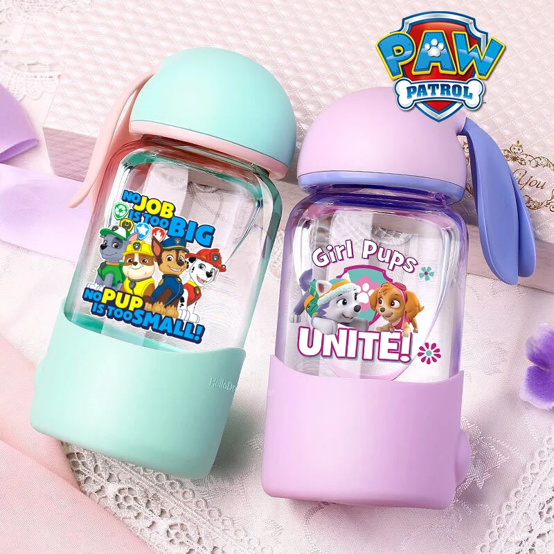 

Cute PAW Patrol Water Bottles Cartoon Rabbit Glass Bottle with Silicon Sleeve for Kids Cartoon Student Portable Drink Cup Gifts
