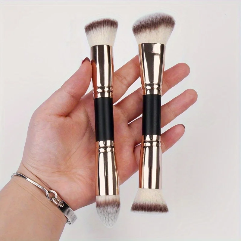 2pcs, Dual-ended Foundation Blush Brush Set Foundation Brush Blush Brush Face Brush Loose Powder Brush Makeup Tools