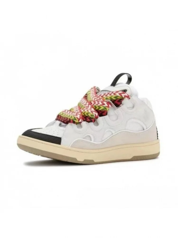 Leren sport- en vrijetijdsschoenen met veters voor heren en dames, retro boardschoenen, nieuwe papa-schoenen - afbeelding 2