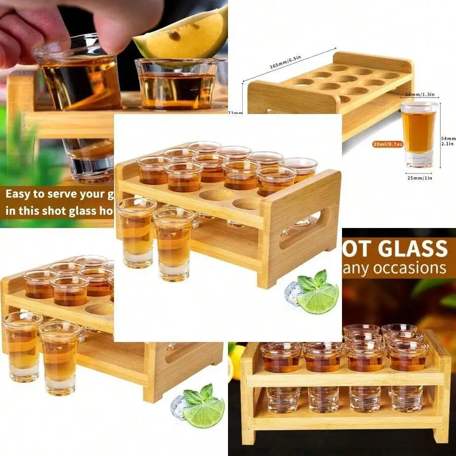 Shot Glass Set 0.7oz/20ml 12pcs With Holder Set Mini Shot Glass Perfect For Party, Bar, Club, Cocktail 12pcs