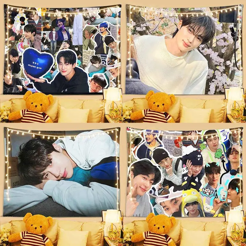 Byeon Woo-seok Printed Wall Hanging Tapestry, Cute Character Backdrop Cloth Dorm Bedroom Bed Head Home Decor
