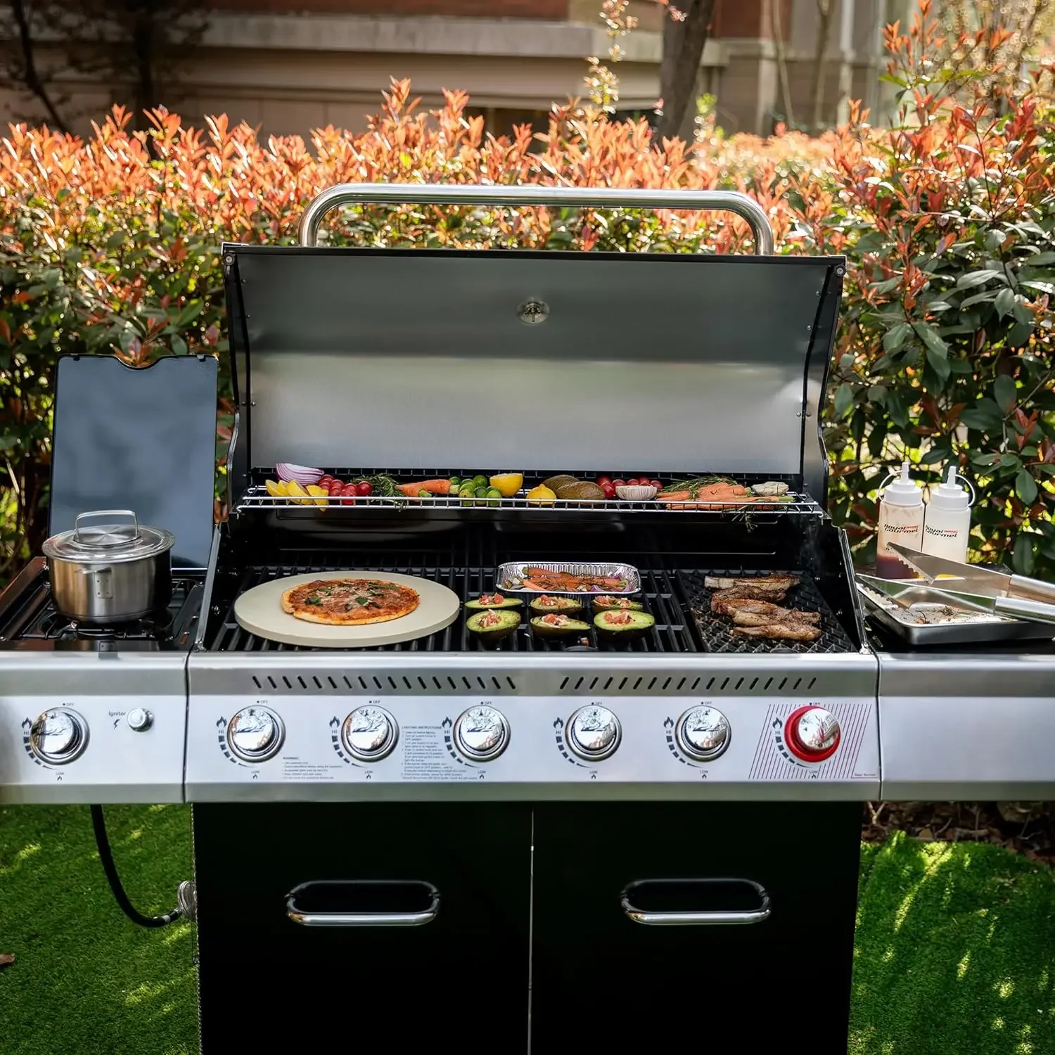 

-For 6-Burner Propane Gas Grill With Side Burner Cabinet Outdoor Grill For Grilling And Backyard Cooking