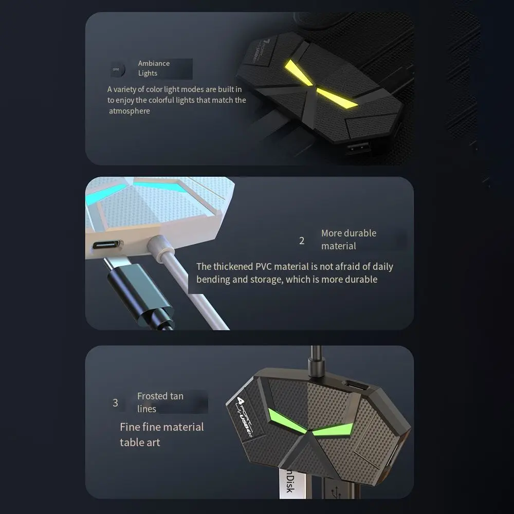 4/7 Ports USB Docking Station Buntes Licht Typ C USB Splitter Adapter PD Netzteil Stabilisieren USB 3.0 HUB Splitter