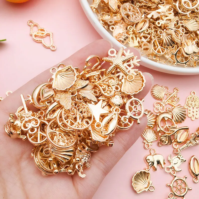 20/30/50/100pcs Random Alloy KC Gold Charms Bulk Pendants  Plated Bracelet Earring Necklace Accessories for DIY Jewelry Handmade