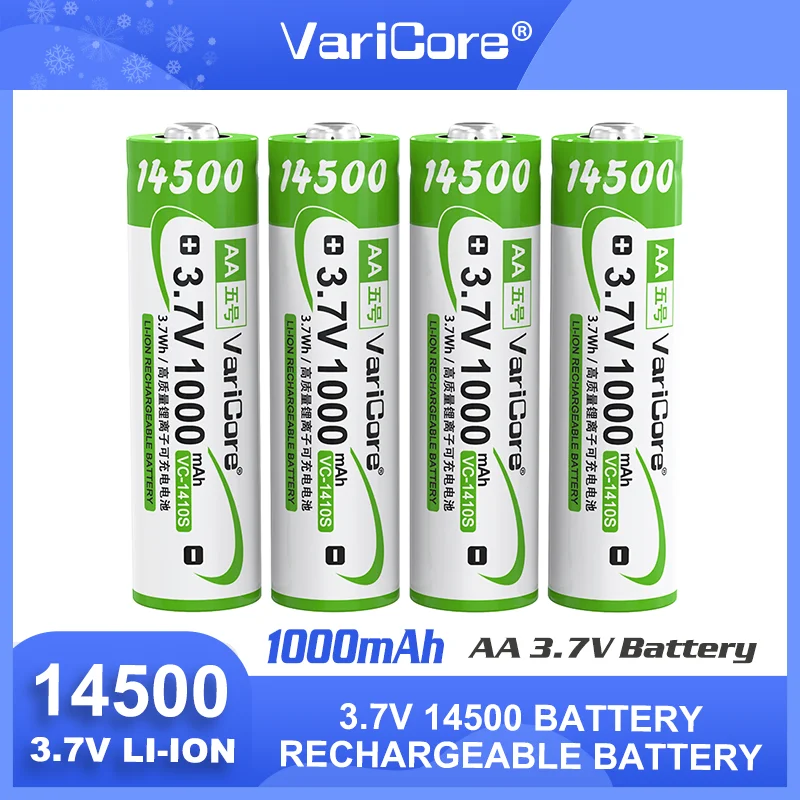 VariCore 3,7 V 1000mAh 14500 1410S con punta batería recargable de iones de litio para multímetro lámpara barredora cámara Digital Control remoto