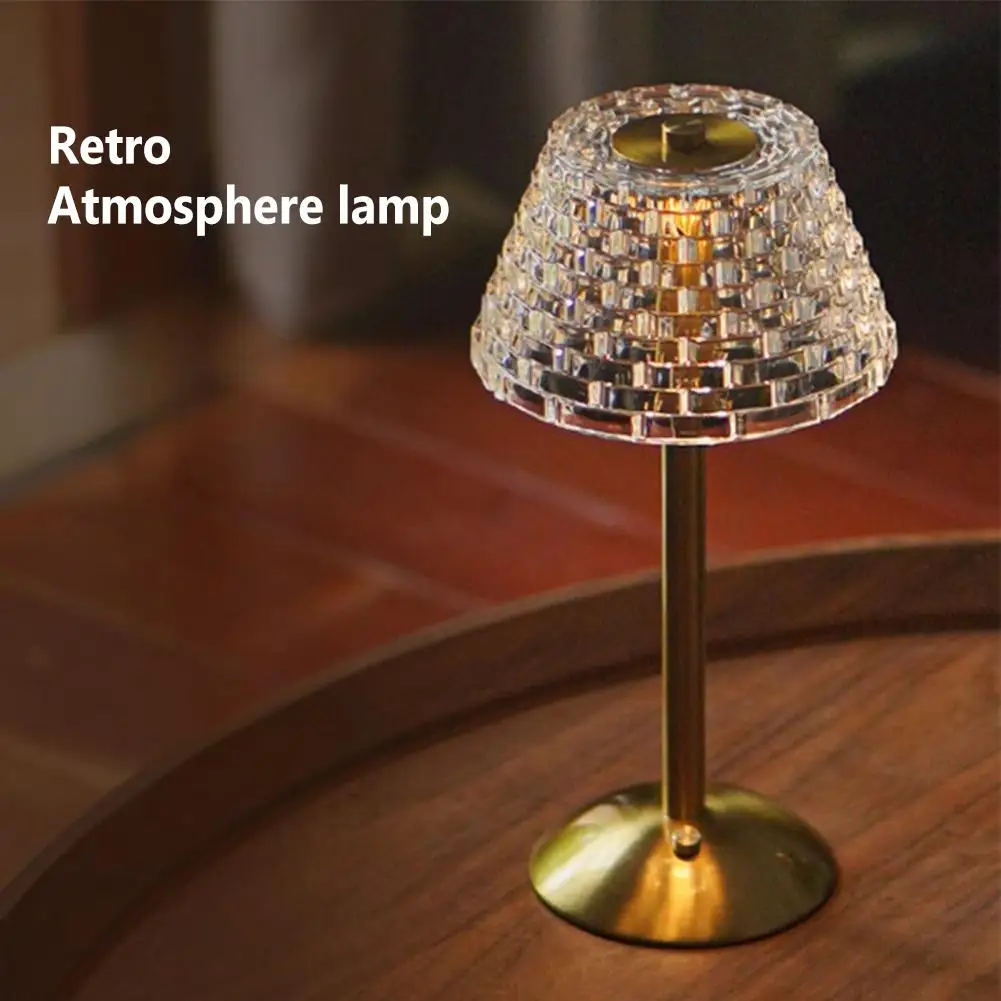 

Retro LED Table Lamp Rechargeable Crystal Lampshade Touch Sensor Night Light For Bedroom Bedside Home Decor