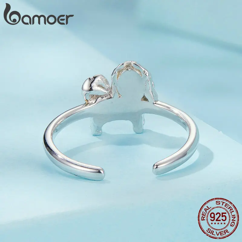 Bamoer Original 925 Sterling Silver Dog Pet Open Ring Cute Dachshund Adjustable Lovely Rings For Women Girl Daily Fine Jewelry