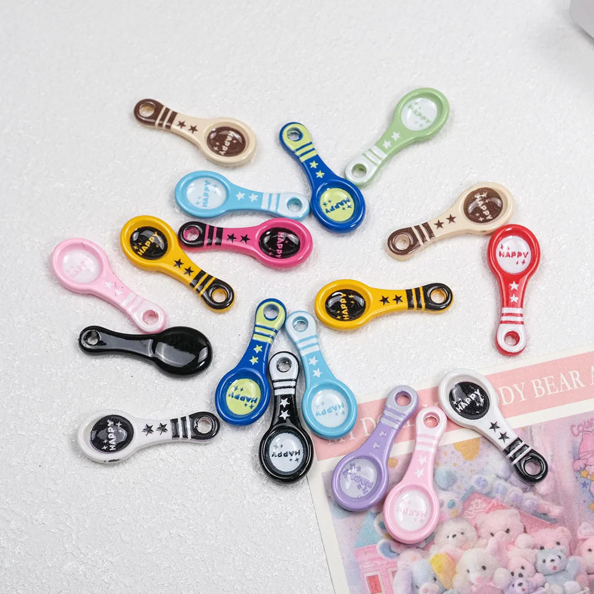 DIY Jewelry Findings Colorful Kawaii Spoon Shape Acrylic Charms Pendant Beads Material With Happy Letters 31*12*4mm 100pcs