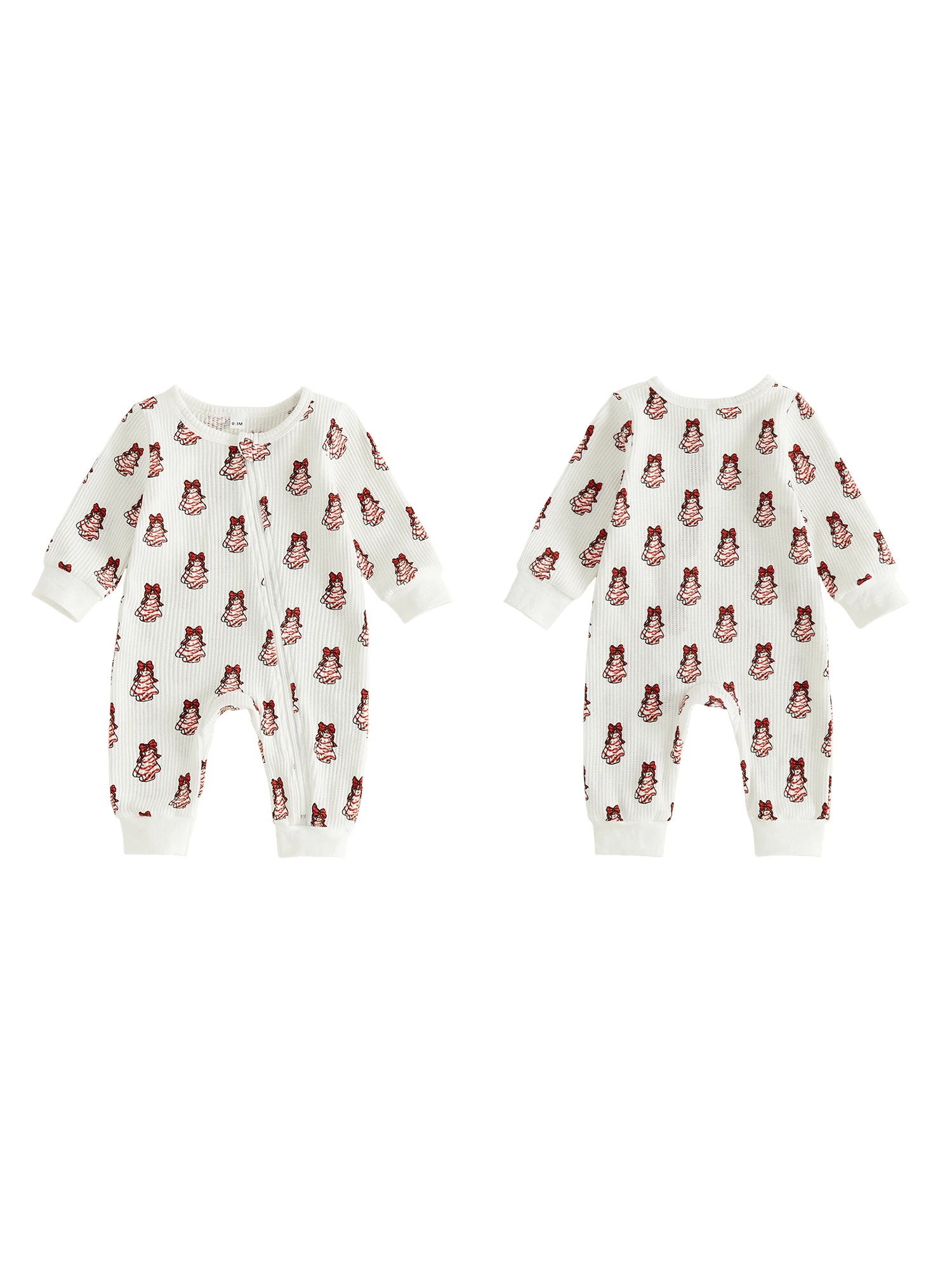 Sleeve Jumpsuit Up-Crew-Neck Christmas Romper Long-Sleeve Baby Romper Front Zip Romper Front Front Zip