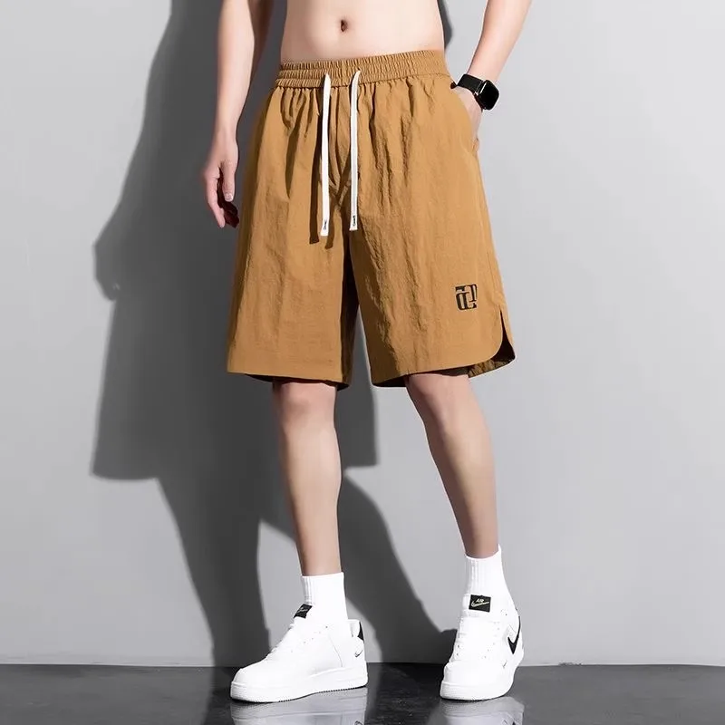 

Мужские лыжи из ледяного шелка, летние тонкие пляжные брюки Qui Dry, свободный крой, с эластичной резинкой на талии, длина пять четвертей, повседневные спортивные брюки