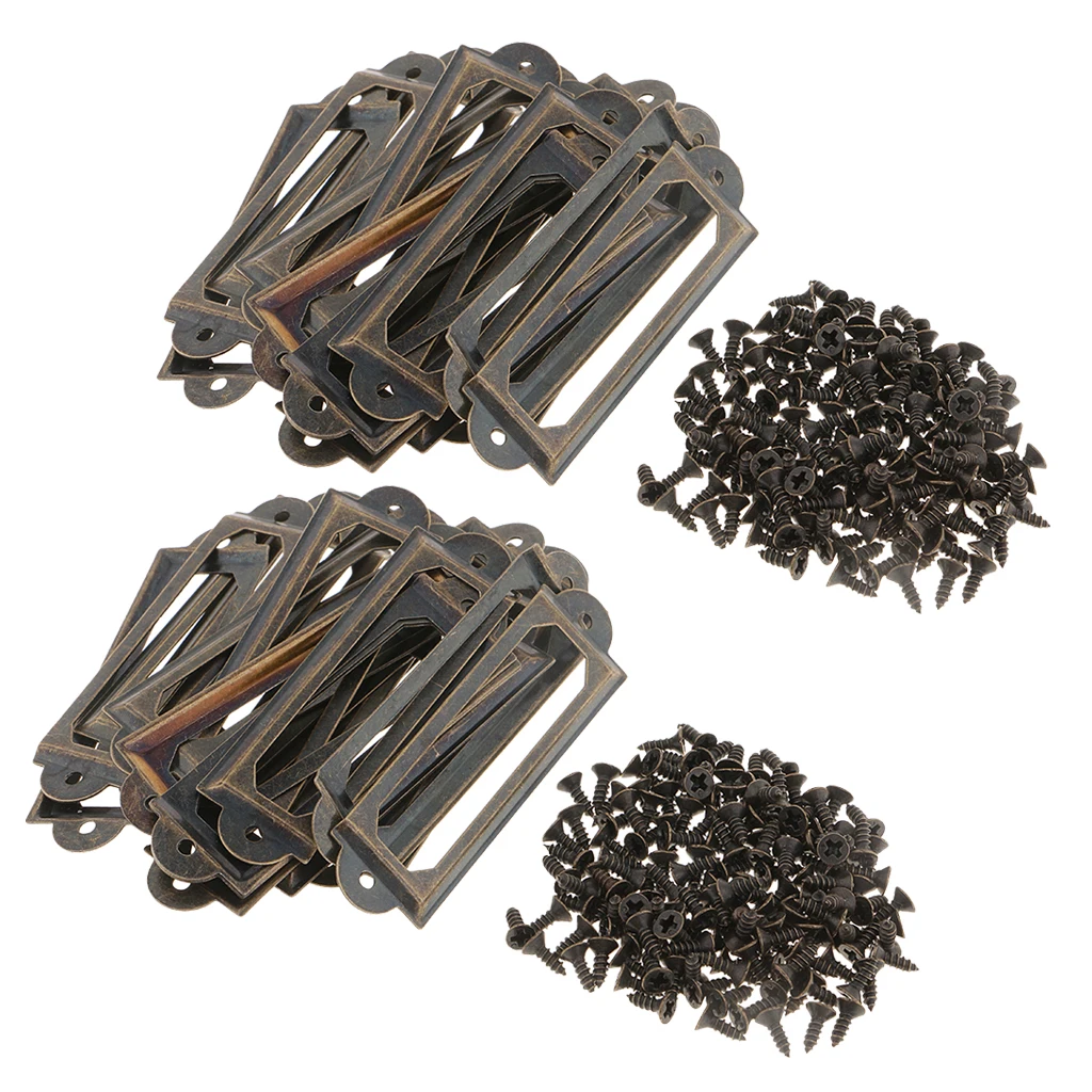 Iron Label Pull Hardware Card Frame Holder Bronze Finish Classic Two Hole Design for Drawers Shelf Office