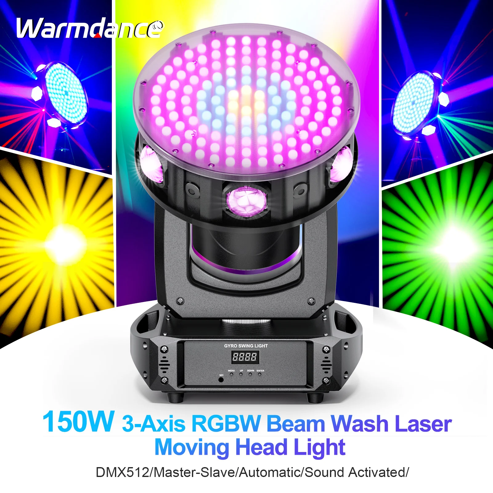 

150 Вт RGB луч с подвижной головкой, смешанный цвет, сценический эффект, освещение, проектор, DMX, управление звуком для дискотек, вечеринки, концертного театра