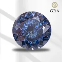 Moissanite Stone 100 Faces Cut Round Shape Royal Blue Natural Color with GRA Certificate Top Charms Jewelry Making Ring Material