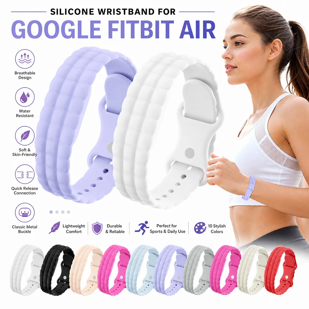 New Silicone Watch Band for Google Fitbit Air Strap Suitable for Girls & Kids Lightweight Sport Accessory for Google Fitbit Air