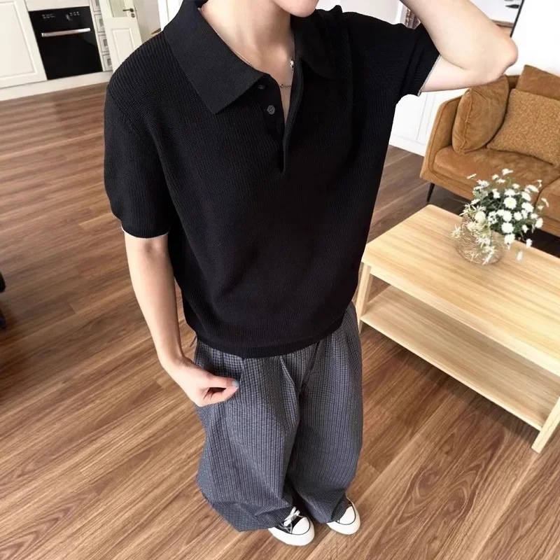 2025 Nuovo lusso estivo in cotone e lino lavorato a maglia floreale Polo a maniche corte per uomo T-shirt girocollo retrò ampia vestibilità comoda