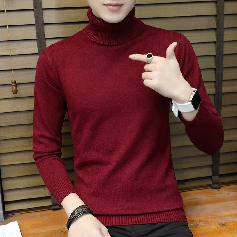 Winter Korea Mens High collar Sweatshirt Warm Solid Color Soft Slim Men's fashion Casual Pullover Sweater Men Clothing 2024 z1