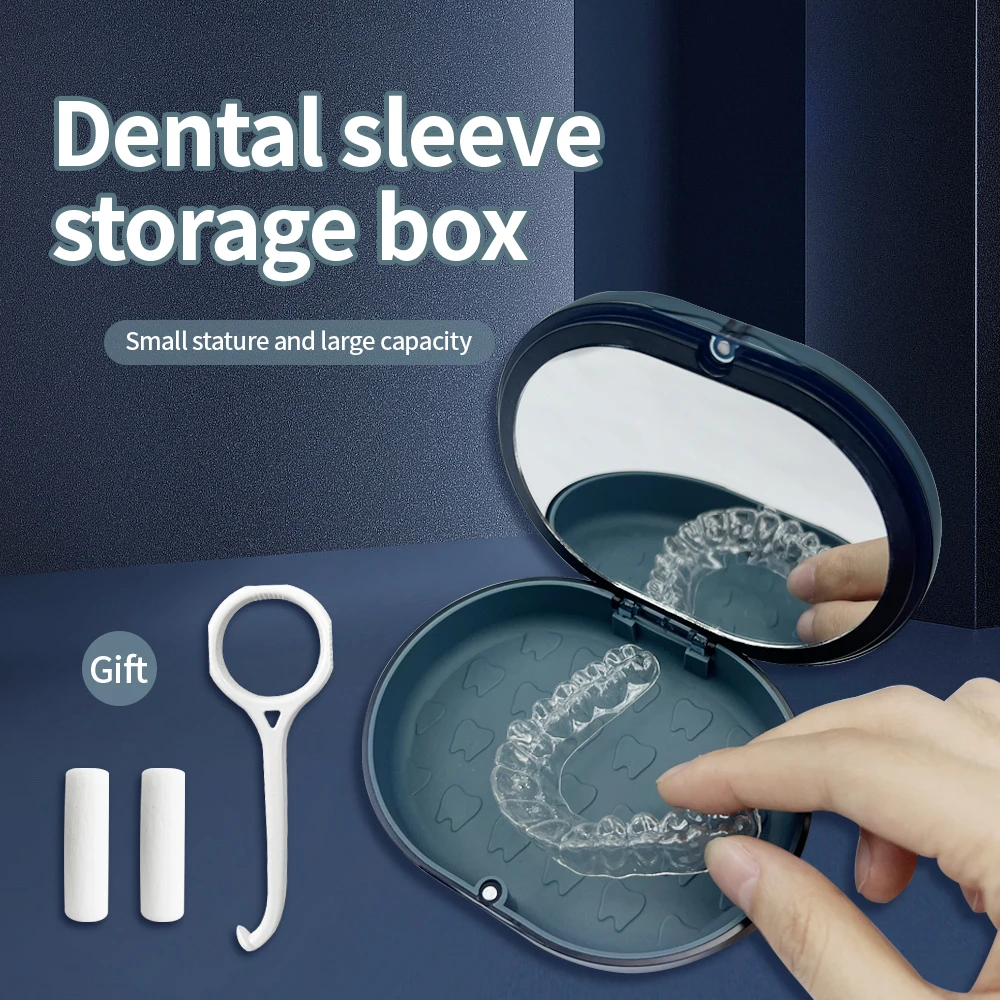 Portable 2 Layers Orthodontic Retainer Braces Storage Box With Mirror Magnetic False Teeth Cases Denture Box Bath Cleaning Case