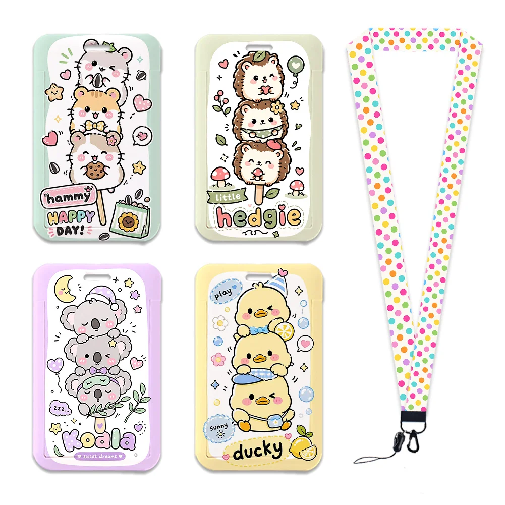 Cute Forest Animals Work Card Holder Work Permit Name Badge with Keychains Student Id Card Lanyard Holder Accessories